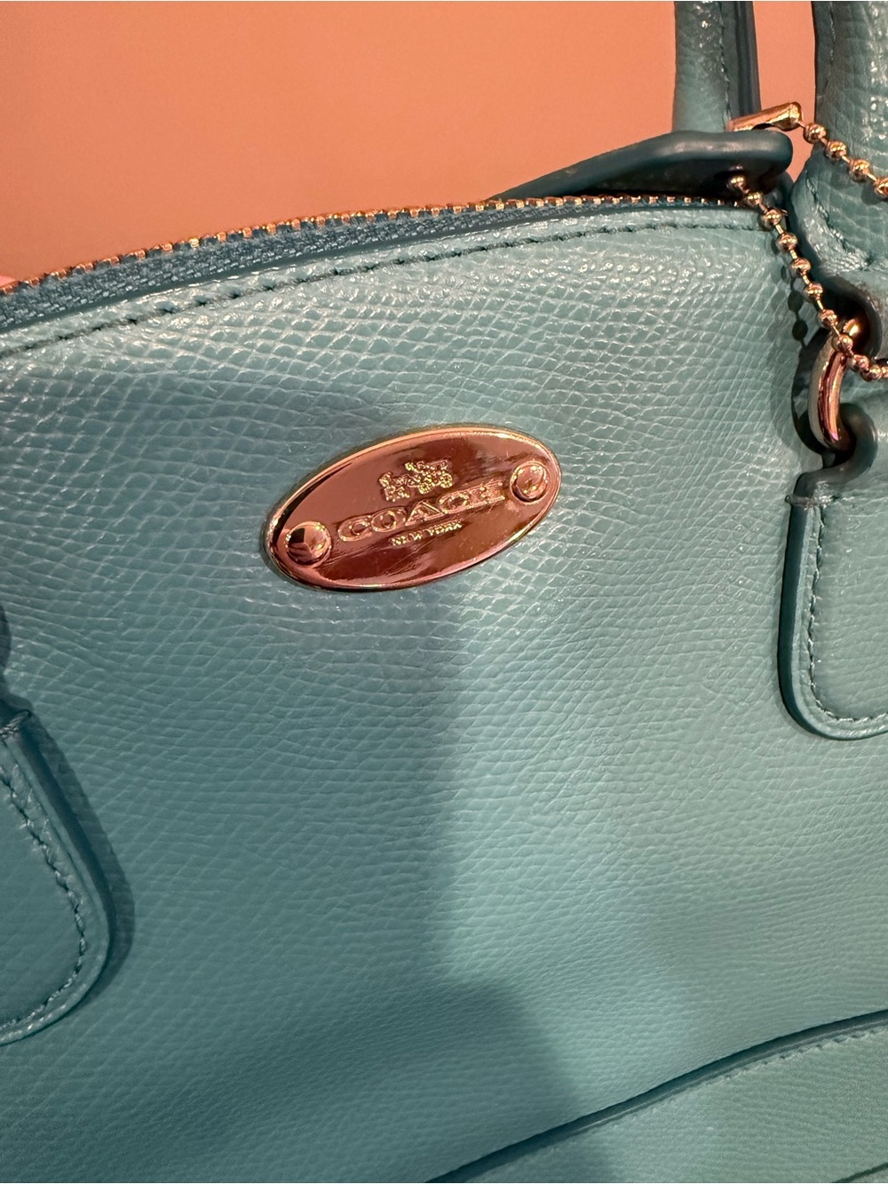 Coach Mini Cora Dome Satchel Crossbody Turquoise Blue Pebbled Leather - Picture 6 of 12